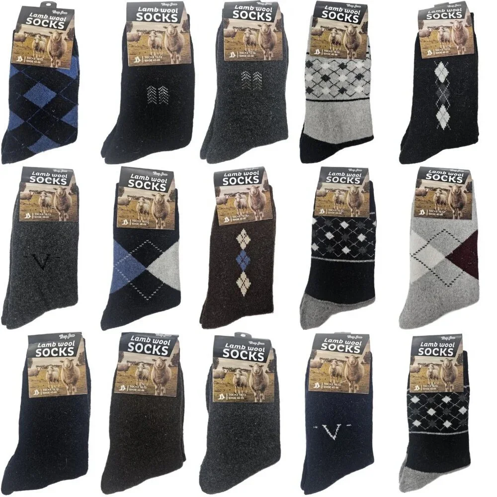 15 Pairs Men’s Lamb Wool Crew Socks – Warm Thermal Winter Dress Casual, Assorted